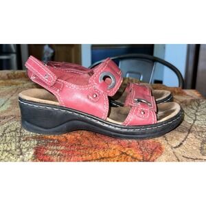 Clarks Lexi Birch WMS 6.5M Slingback Wedge Sandals Red Leather